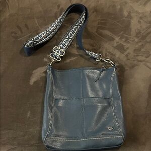 The Sak Navy Crossbody Bag with Patterned Strap